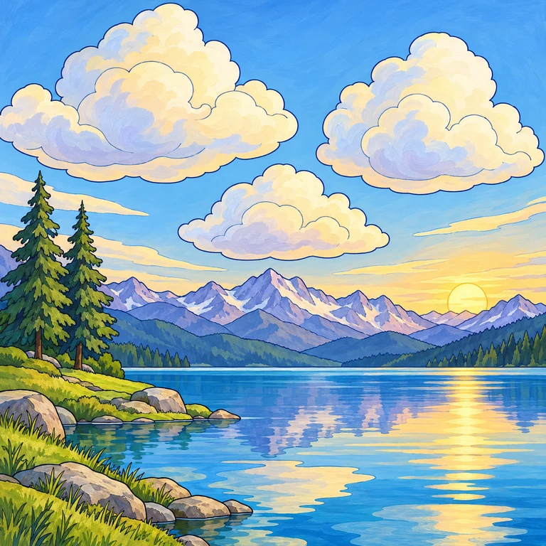 Curling cloud strokes over an alpine lake